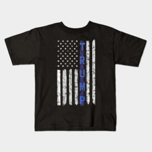 Police Thin Blue Line Trump American Flag USA Kids T-Shirt